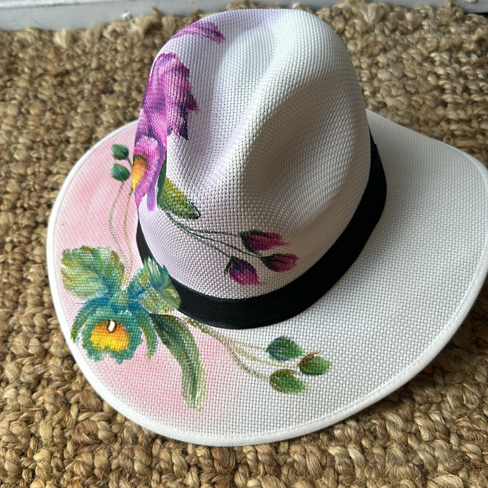 HAND - PAINTED HAT , CATTLEYA / ORCHID - Picture 6 of 7